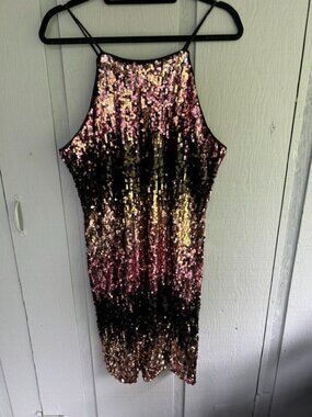 Venus Ombre Sequin Halter Mini Dress Size Large